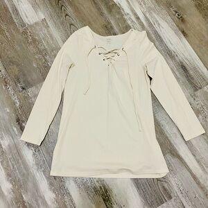 Old Navy Cream Lace-Up Tunic Top